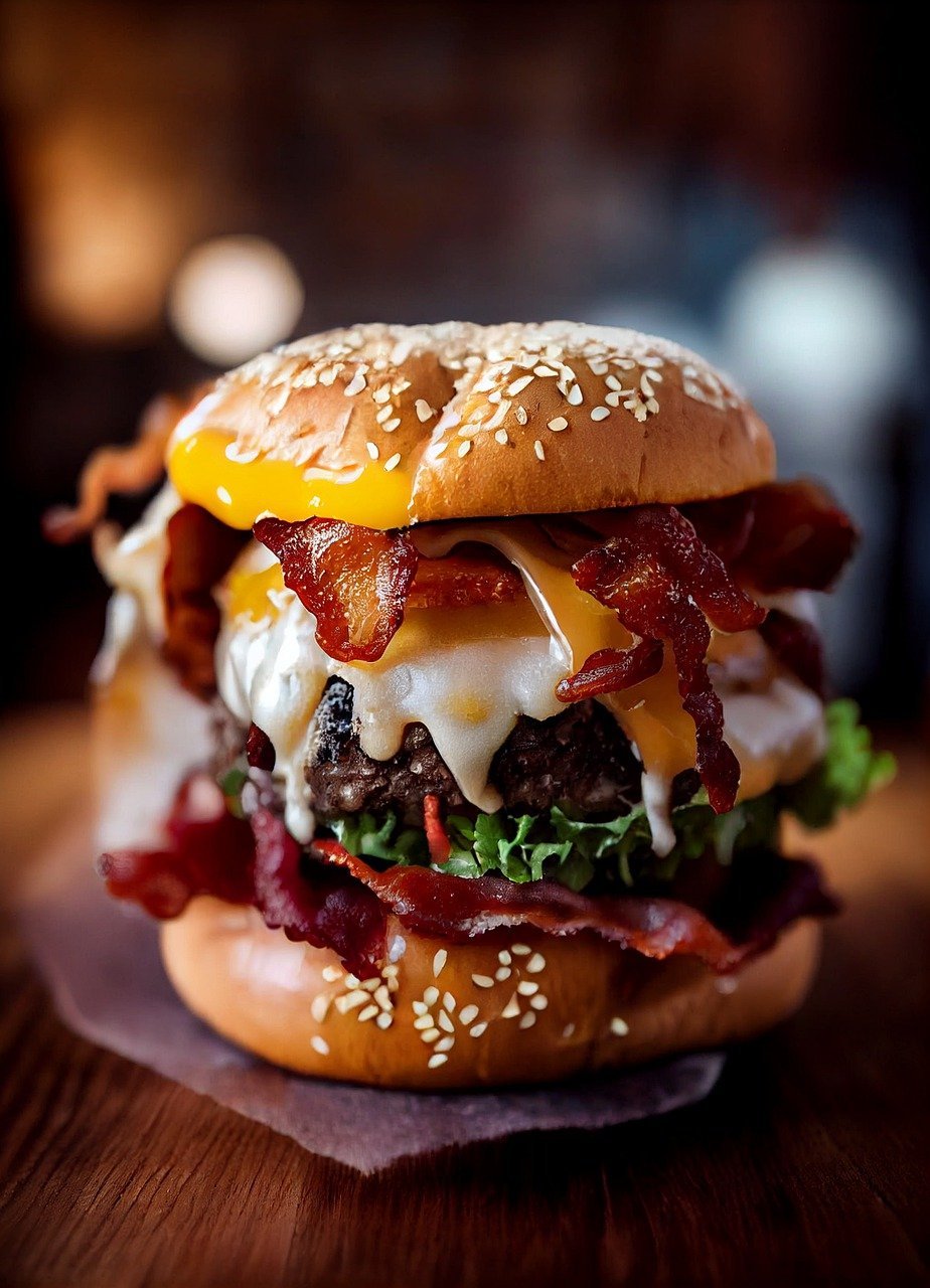 cheeseburger, bacon, mayo